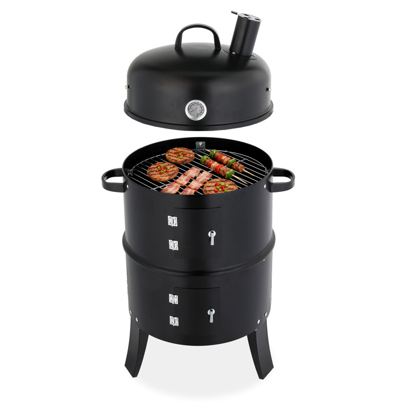 16,5 po Fumoir vertical au charbon de bois noir avec thermomètre