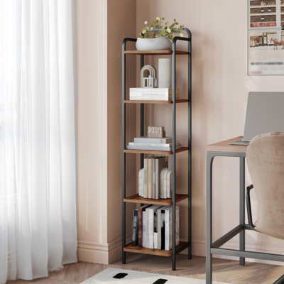 Bookcase Bookshelf, Narrow Tall Bookcase, Slim Wooden Shelving Unit for Bedroom, Living Room, Home Office, Sturdy 