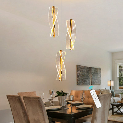 Lustre moderne à 3 lumières DEL en acrylique à intensité variable dorée
