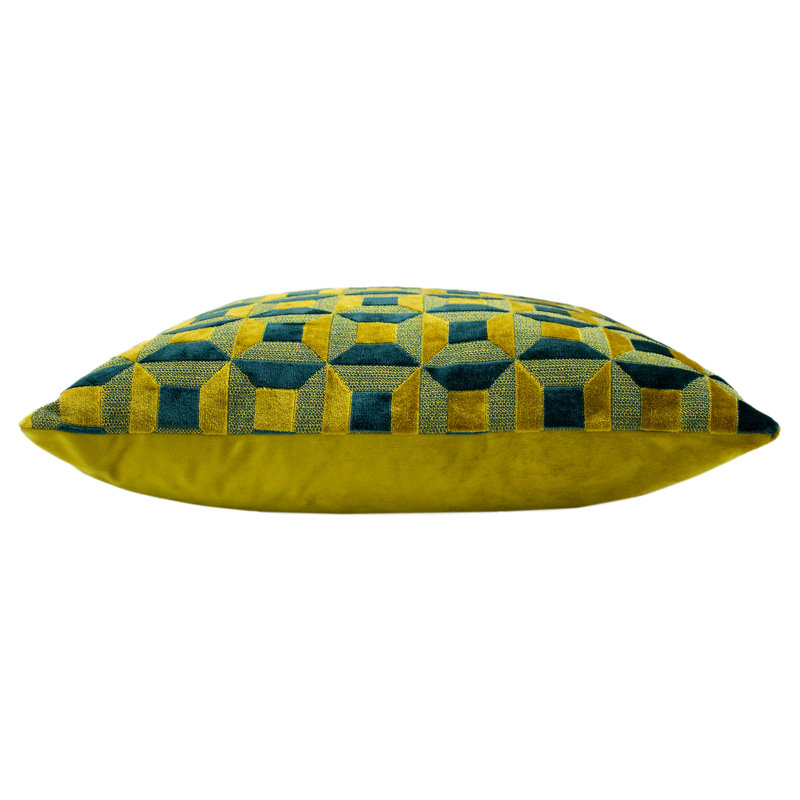Geometric Square Cushion, Feathers, Teal/Gold