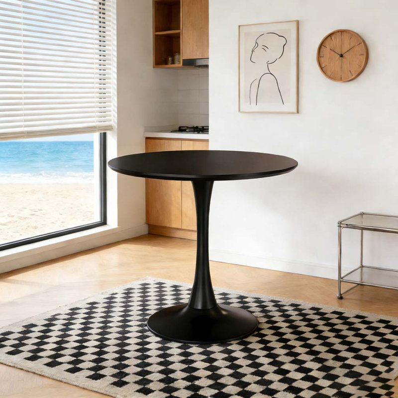 Modern Round Dining Table, Black