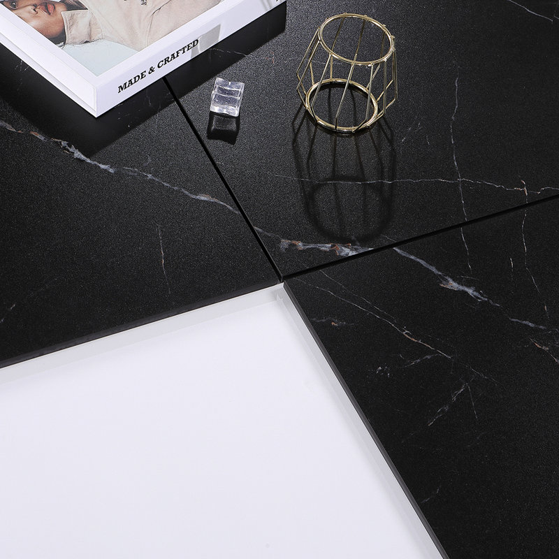 Longo Black 12" x 24" Marble Look Matte Porcelain Tile