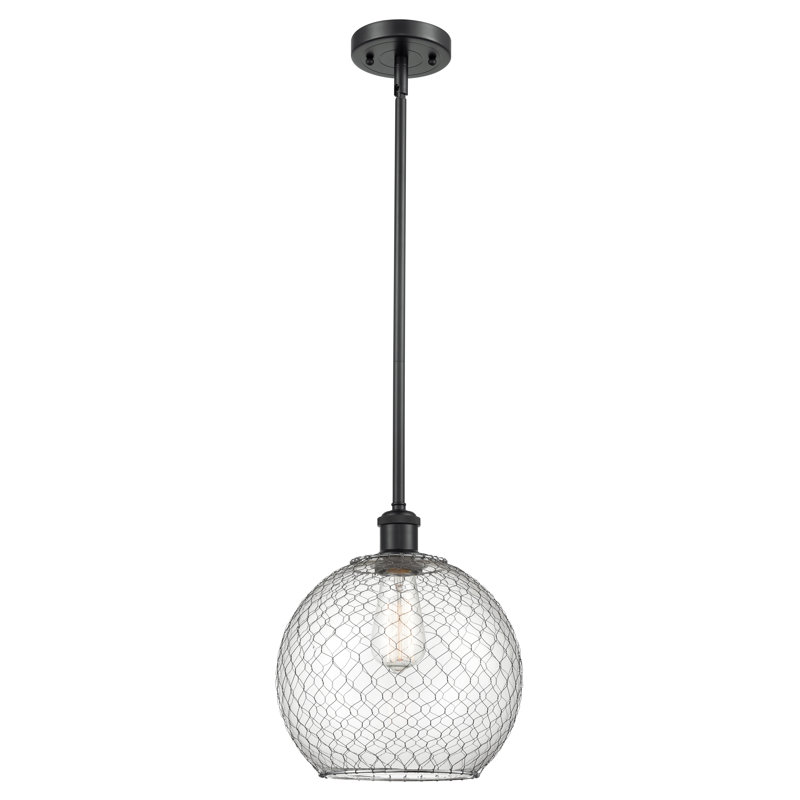 Luminaire sphère suspendu 1 lumières simple Egger, H 13 po x l 10 po x P 10 po, Transparent / Nickel, Bronze huilé