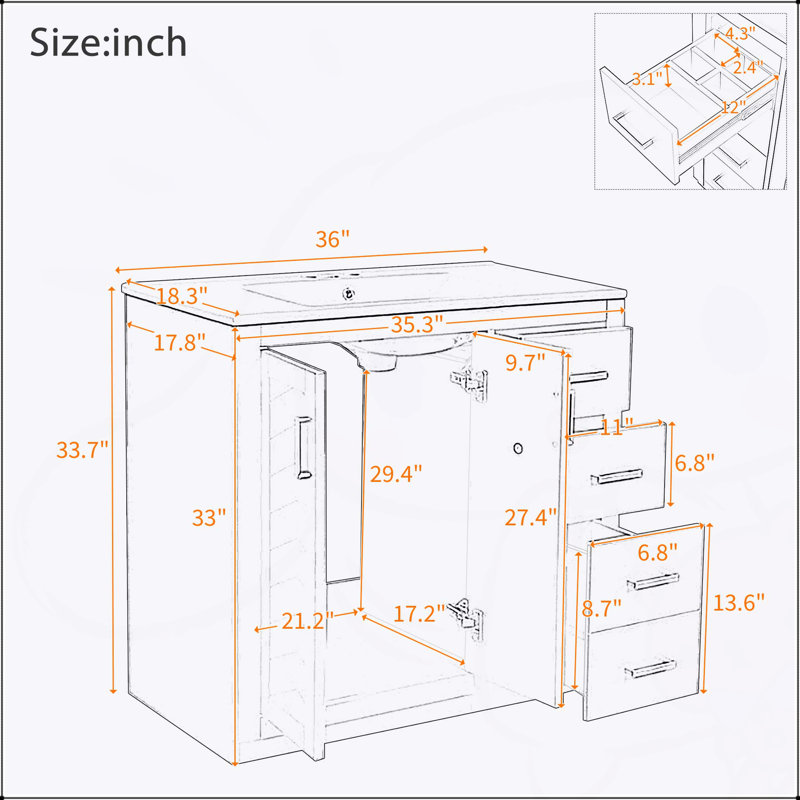 Ensemble de meuble-lavabo autoportant 36 po avec lavabo en céramique 36 po, structure en bois massif et grand rangement, Noir