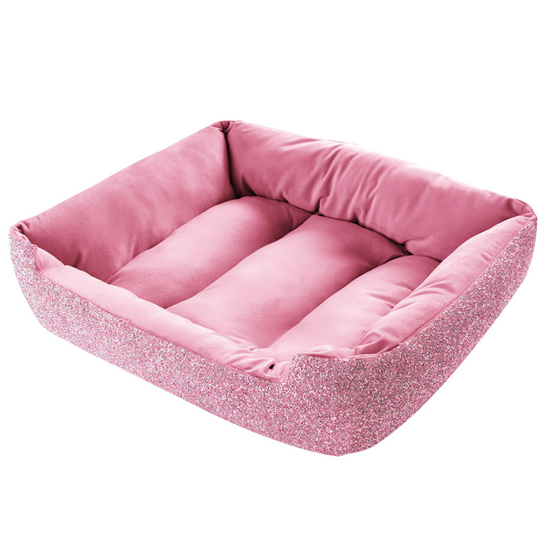 Sparkles Home Luminous Rhinestone Pink Bolster Pet Bed | Velvet Interior | Large Sizes, Large (41-70lbs), Pink