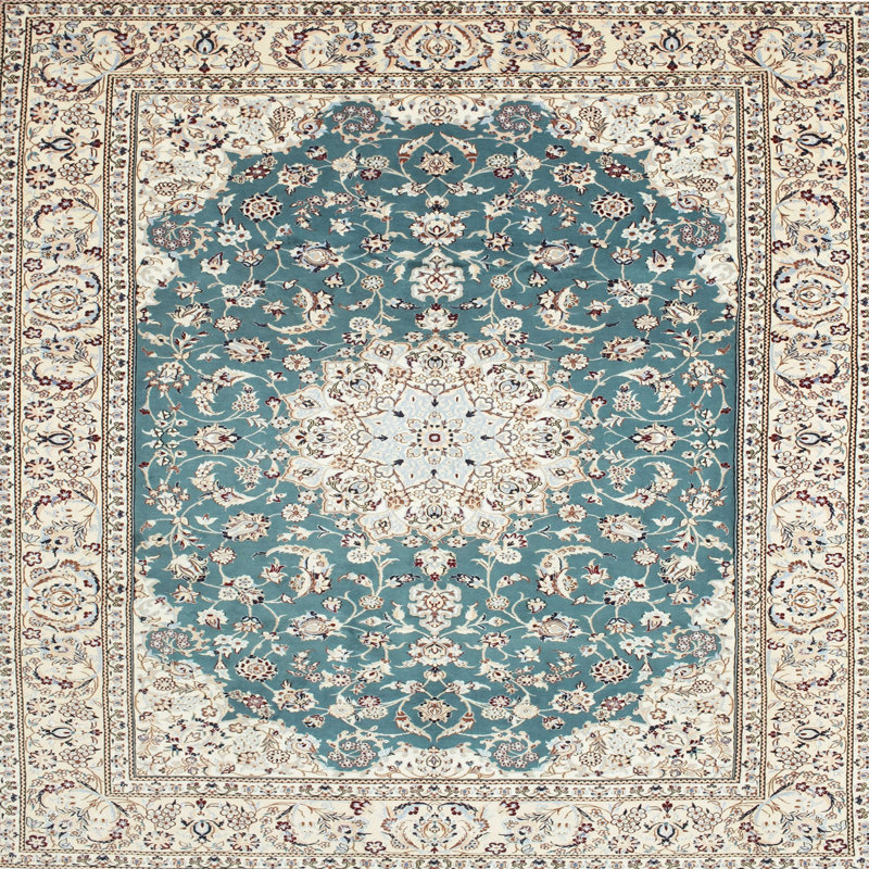 Tapis traditionnel beige / bleu Danko, Carré 5 pi