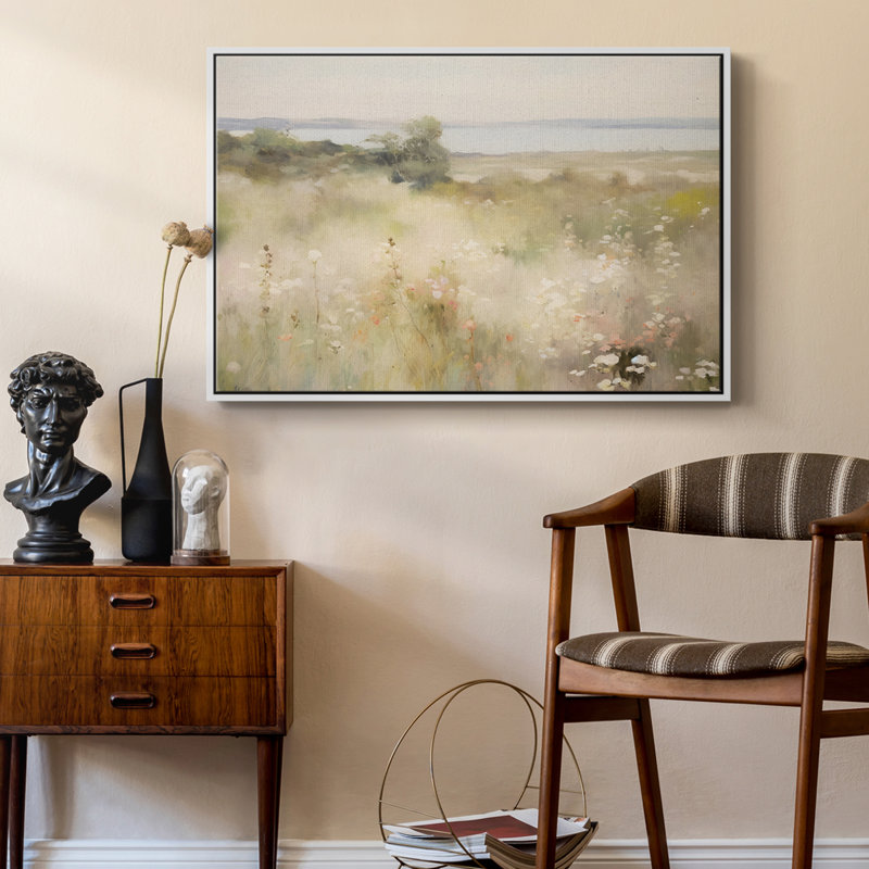 Paysage rétro - I, Toile encadrée flottée blanche, H 17 po x l 25 po x P 2 po