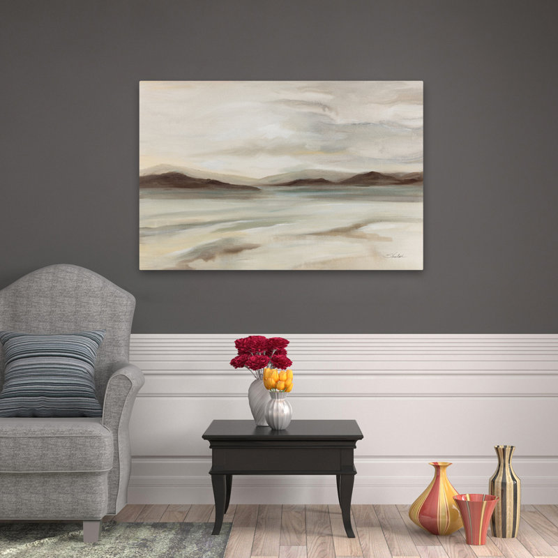 Silence contemporain gris paysage brun côte, H 48 po x l 32 po