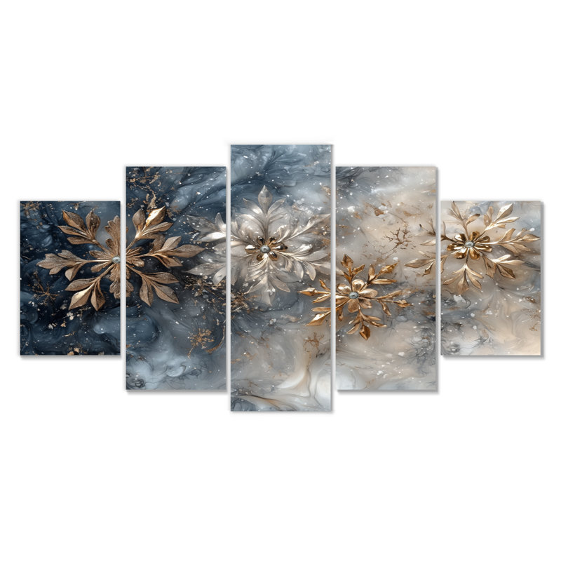 Flocons de neige dorés II - ensemble de décorations murales de Noël