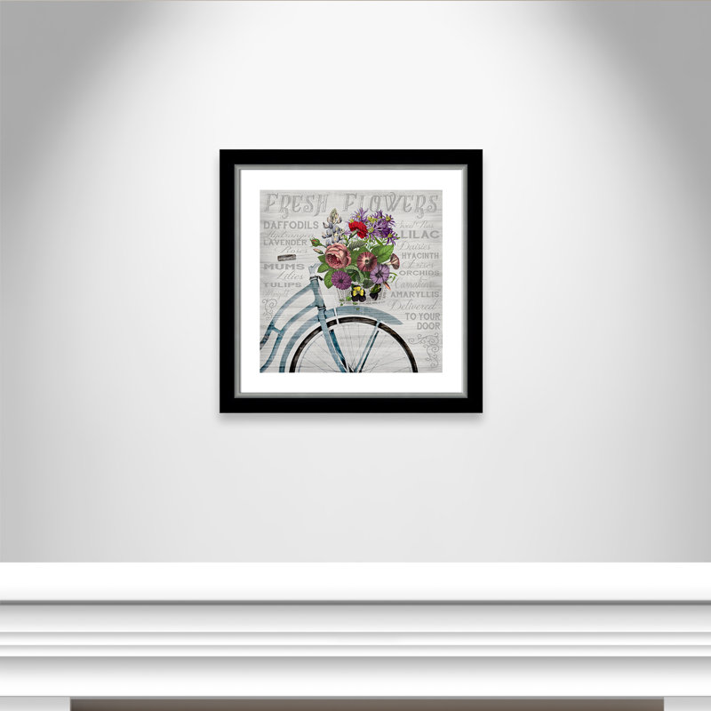 «Fresh Flowers Bicycle» de Basilios, impression encadrée, Noir et argenté, H 24 po x l 24 po x P 1,13 po