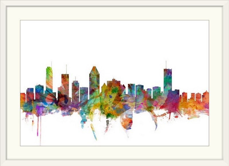 «Francy Montreal Canada Skyline» par Michael Tompsett, impression, Cadre blanc, H 28 po x l 38 po x P 1 po
