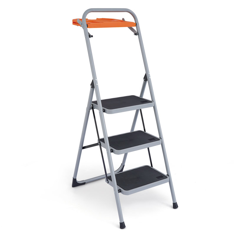 Tabouret pliant en échelle à 3 marches avec plateau à outils, large plateforme, pieds antidérapants, capacité de 330 lb