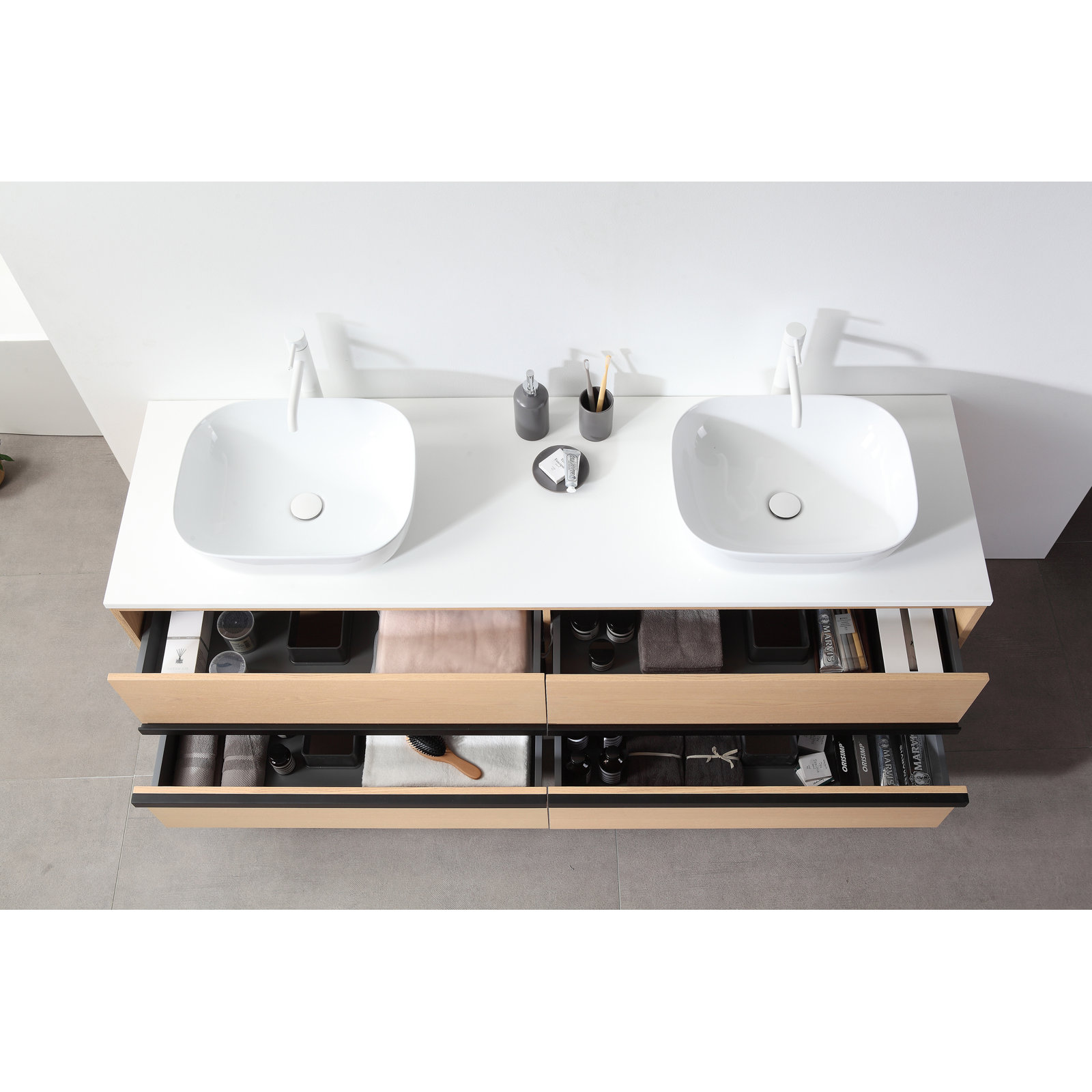 Sintra 72" Cedar Double Bathroom Vanity, Gloss White, Whitewash