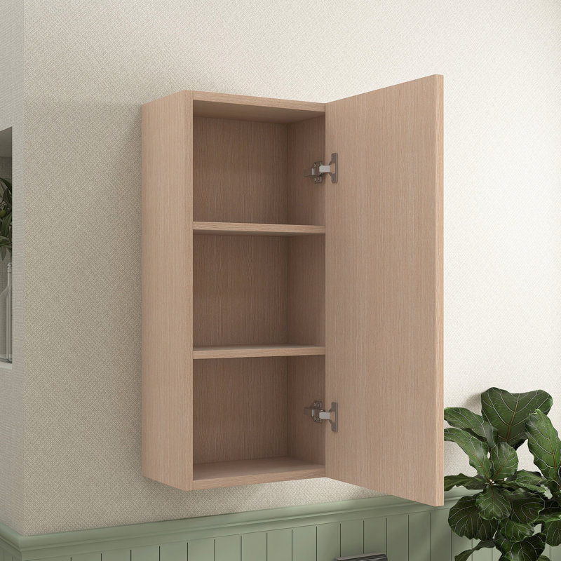 Meuble de salle de bain suspendu de 35,5 cm (14 po), meuble de rangement mural moderne pour petits espaces avec porte et étagères