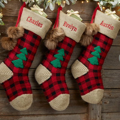Buffalo Plaid Personalized Jumbo Knit Christmas Stocking