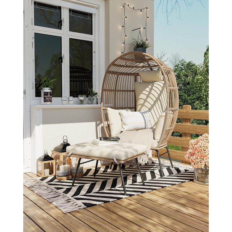 Oversized Egg Chair with Ottoman, Outdoor Patio Lounge Chairs with Steel Frame, Egg Basket Lounge Chair with Thick Cushion for Indoor Outdoor Porch Patio Backyard