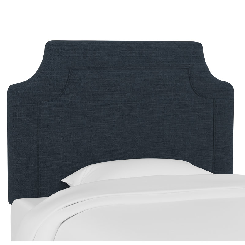 Tête de lit tapissier Pocola, Lit simple, Lin bleu marine classique
