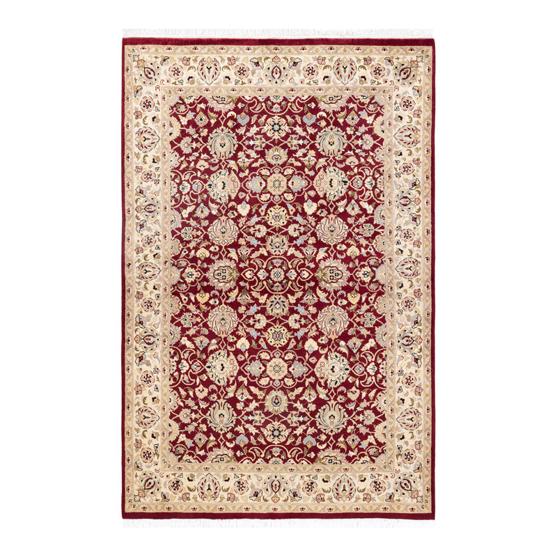 Tapis unique en laine noué à la main 4 pi 1 po x 6 pi 3 po nouvel âge Hayner