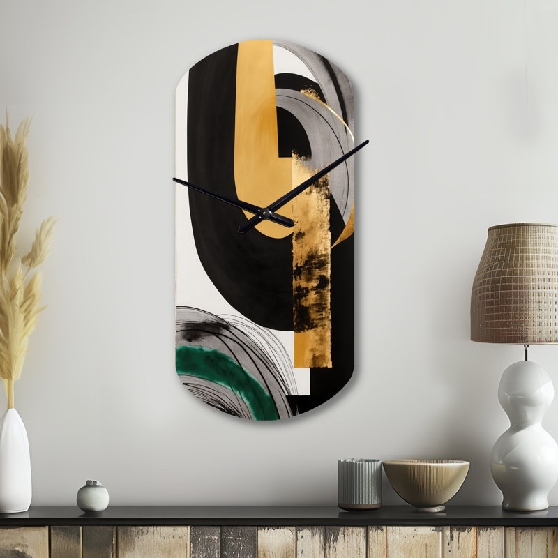 Moderne vert Art déco II - horloges murales cylindriques transitionnelles en métal, horloge murale asymétrique verte, Petit