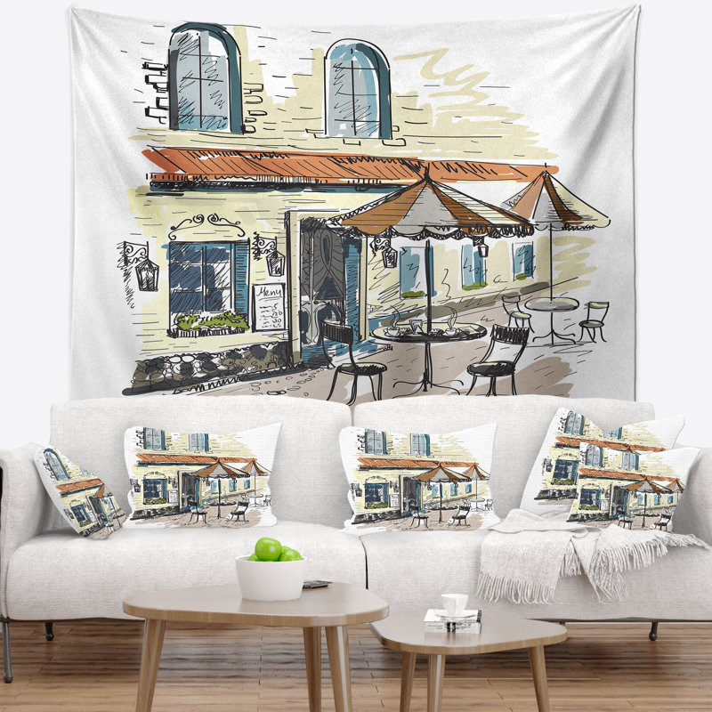 Peinture street café tapisserie, H 50 po x l 60 po