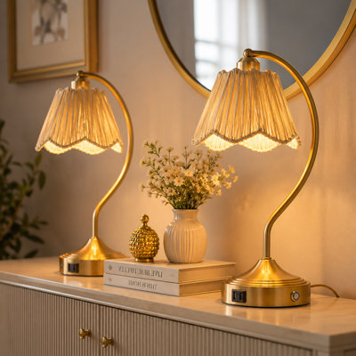 Ensemble de 18 lampes de table modernes 18 "avec ports USB A + C, à intensité variable à 3 réglages tactiles, finitions dorées