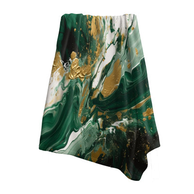 Green And Gold Liquid Magic I - Abstract Throw Blanket For Couch