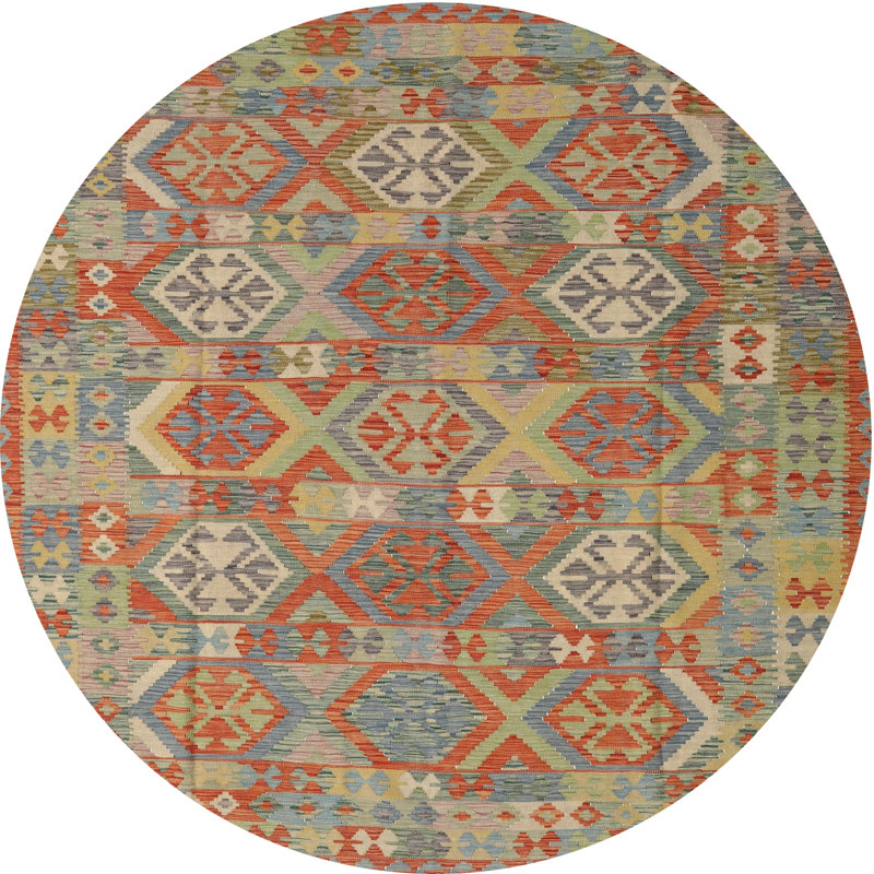 Tapis orange/vert mer contemporaine Elinna, Rond 6 pi x 6 pi