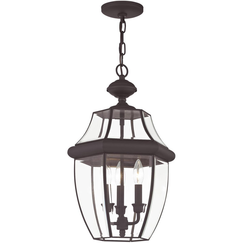 Chain Lantern Pendant with Clear Beveled Glass, Bronze
