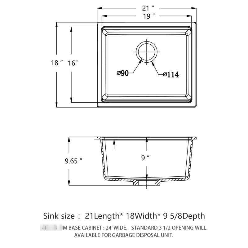 Évier de cuisine noir encastré de 21 po x 18 po, composite de quartz de qualité supérieure, épais et silencieux avec élimination des vibrations, surface dure non égratignée, coins arrondis pour un nettoyage facile,