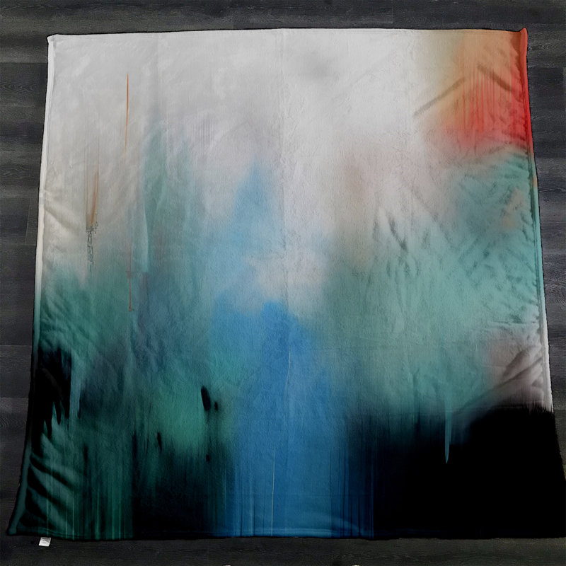 Throw Blanket, 51" W x 60" L, Abstract, Green/Blue/Orange
