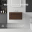 Meuble-lavabo suspendu de 76 cm (30 po) avec lavabo en céramique, comptoir et dosseret en marbre reconstitué, portes à fermeture amortie, tablette de rangement latérale ouverte, armoire en contreplaqué, brun-1057666596