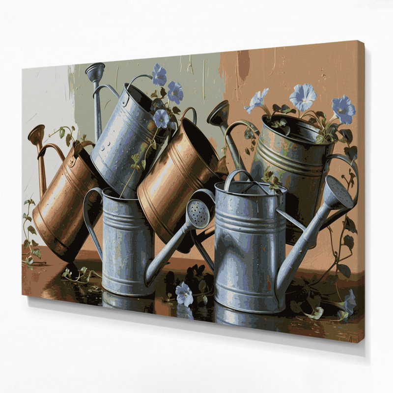 «Farm Watering Cans», art mural sur toile gris, H 11 po x l 14 po