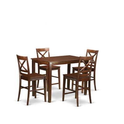 Buttermilk Cherry Rubberwood Rectangular 5 Piece Counter Height Dining Set With 4 Solid Wooden Stools