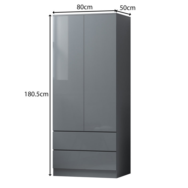 Warren 2 Door 2 Drawer Combi Wardrobe - Modern No-Handle Design, Soft-Close Hinges, Scratch-Resistant Finish