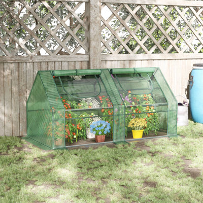 Serre portative de 1,83 m x 0,91 m, structure en acier, 2 bâches et fenêtres enroulables, améliore l'environnement de croissance des plantes, serre à double protection, avec armature, bâches en PE/plastique, idéale pour le jardin.