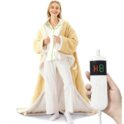 PFASDFW Wearable Heated Blanket With Sleeves & Foot Pocket, Heated Throw Blankets Fast Heating Blanket With 10 Heat Settings Auto Shut Off Over-Heat Protection-Warm Gift, Machine Washable, 52”*72”+18”