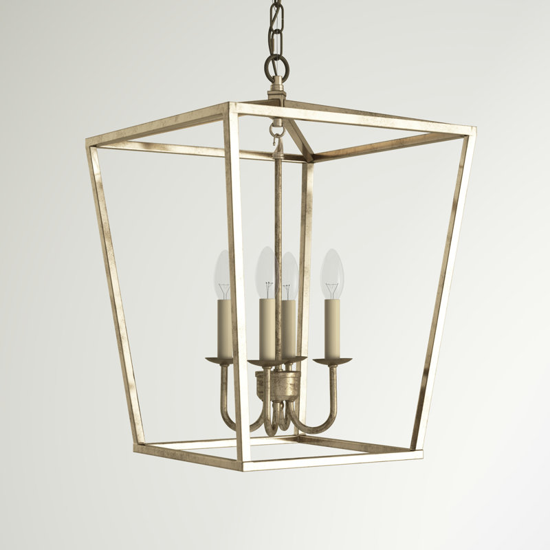 Lustre lanterne à intensité variable en fer 4 lumières Finnick, Argent rétro