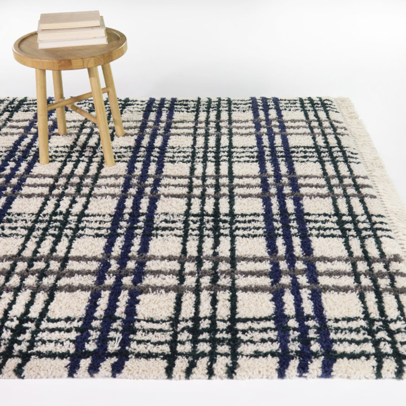 Andrew Blue Modern Plaid Area Rug, Rectangle 7'10" x 10'
