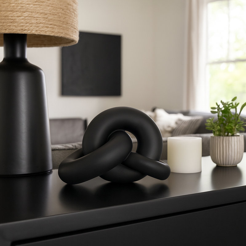 Modern Resin Knot Decorative Sculpture for Home Decor - Geometric Object Accent for Living Room Styling Decoration or Tabletop Display - Black