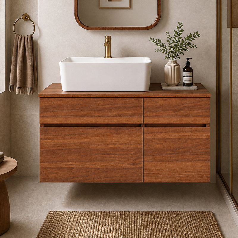 Ensemble de meuble-lavabo mural 31,5 ", Noyer