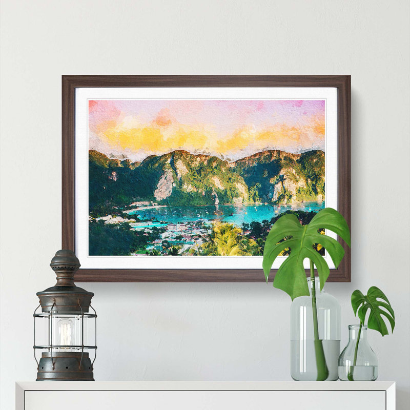 Phi Phi Islands in Thailand - Picture Frame Painting Print, Walnut Framed, 36cm H x 48cm W x 2cm D