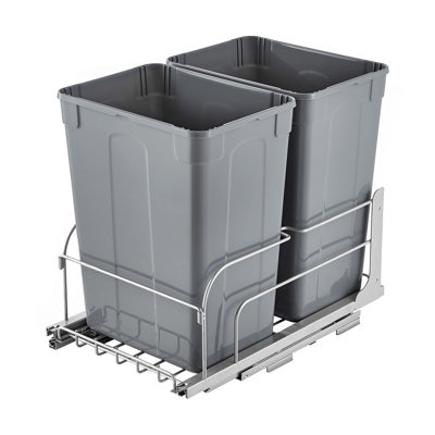Pull-Out Trash Can, 35 QT x2 Double Under Mount Kitchen Waste Container, Heavy Duty Garbage Recycling Bin with Door Kit and Soft Close Slide, for Kitchen Cabinet, Sink, Under Counter