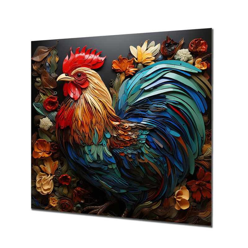 Art mural moderne en métal coq moderne II, H 16 po x l 16 po