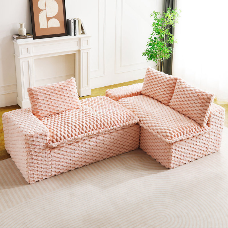 Canapé polyvalent en velours rose tortue: siège convertible à deux places avec méridienne droite (chaise longue inclinable moelleuse pour plus de confort), avec sièges face à face