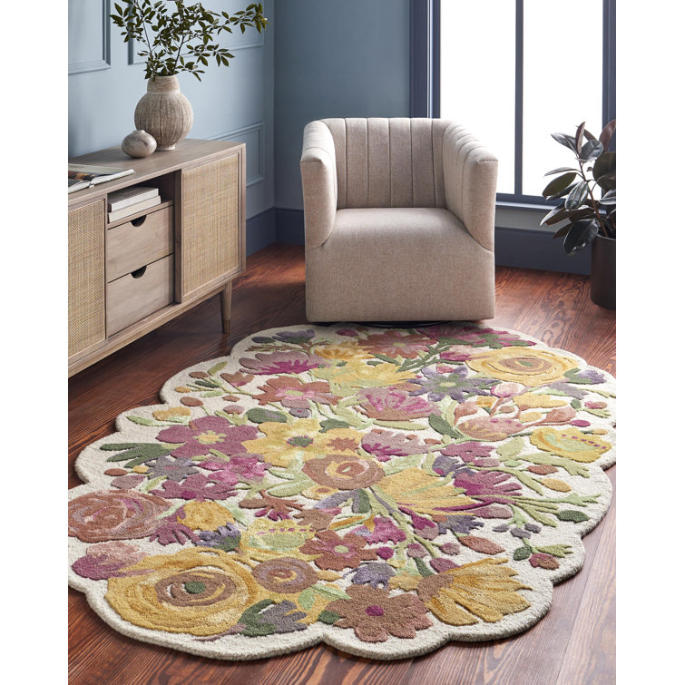 Akhira Floral Hand Tufted Wool/Cotton Area Rug in Light Blue/Rust Lark Manor Rug Size: Round 6