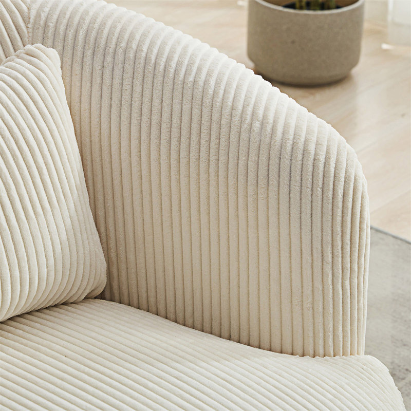 Fauteuil d'appoint rembourré pivotant demi-tonneau avec coussin, Ivoire ivoire