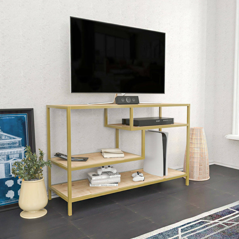 Abbondio Unfinished TV Stand for TVs up to 60", Gold/Oak