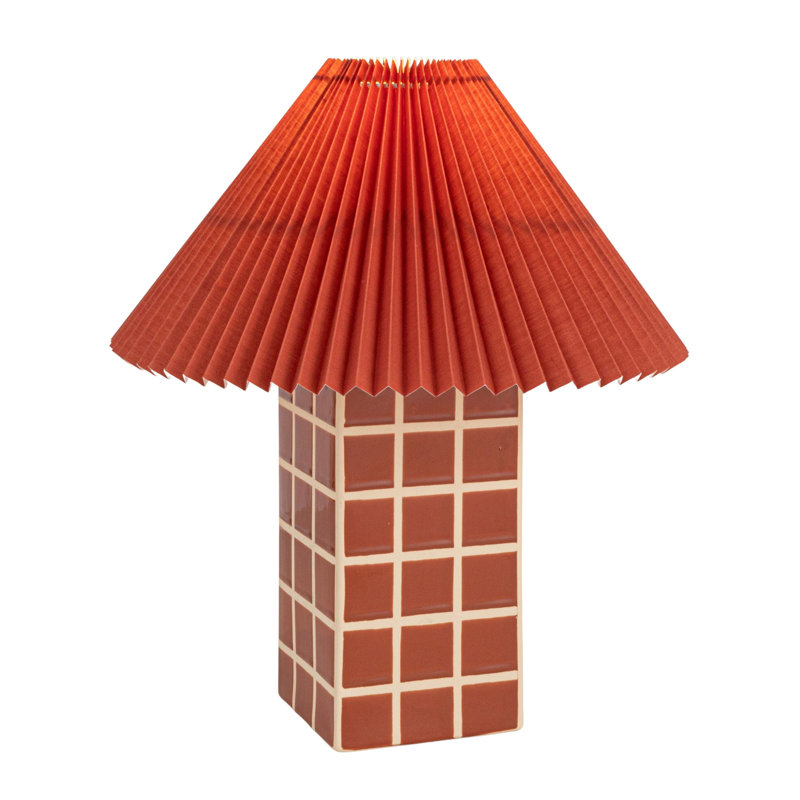 Zara Red Ceramic Table Lamp with Pleated Shade, Red, Red