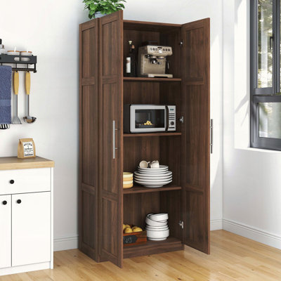 Armoire de rangement en noyer, armoire de rangement autoportante avec 2 portes et tablettes réglables, grand placard pour la cuisine, la buanderie et la salle de bain