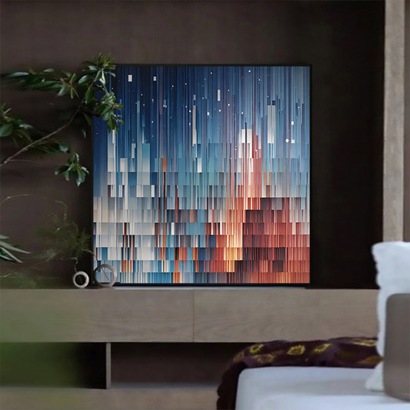 Peinture décorative géométrique pour restaurant, peinture murale à fond carré, H 47,24 po x l 47,24 po